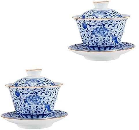 Tazas De Cerámica Taza 2 Juegos Tazón Cubierto De Porcelana Azul Y Blanca Decoración Japonesa Juego De Té Japonés Decoración Antigua Vajilla De Té De Sopera Vintage Taza De Té De Cerámica Tazón De Té