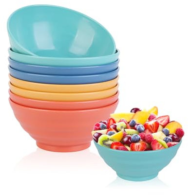 ICEBLUEOR 8PCS Plastic Bowls Set,Unbreakable Salad Bowls,Reusable Cereal Bowls for Pasta Soup Noodles Fruit,Lightweight Camping Bowls Picnic Bowls for Kids Adults,Dishwasher & Microwave Safe