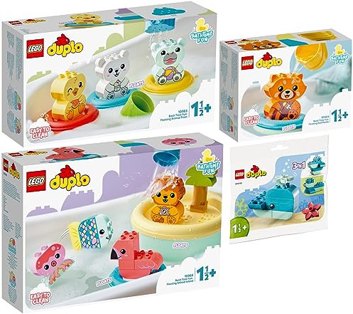 Lego DUPLO Juego de 4 piezas: 10964 diversión para bañera: Panda flotante, 10965 diversión para bañera: tren de animales flotantes, 10966 diversión para bañera: isla de animales flotante y ballena
