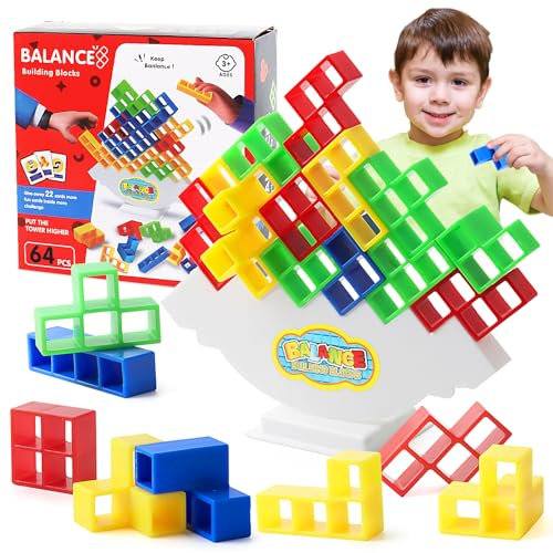 LWMTT Tetra Tower Spiel, Tetris Balance Spielzeug Tower Game,Tetris Balance Spielzeug Tower Game,Kreatives Stapelspiel Spielzeug, Geschenke für Jungen Mädchen ab 5 6 7 8 (64pcs)