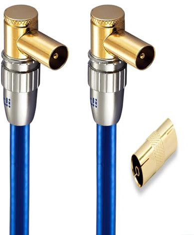 IBRA Cavo antenna HDTV da 3 m | Cavo antenna TV con connettori ad angolo retto da 90 gradi | Cavo coassiale digitale terrestre premium | Connettori angolati a 90°: coassiale maschio-maschio | Per UHV/