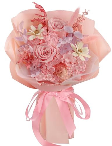 TYL&TYS Konservierter Blumenstrauß mit Box, echte rosa Rosensträuße, die 1–3 Jahre halten, ewige Blumen, Muttertag, Geburtstag, Geschenke für Mutter, Frau, Freundin, Raumdekoration