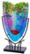 GILDE GLAS art Deko Vase Gesichtsvase - handbemalte Glasvase mit Metall Ständer - Dekoration Wohnzimmer Höhe 38,5 cm mehfarbig
