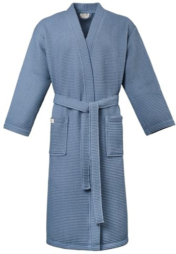 PandaHome Bademantel 100% Baumwolle Waffelstoff Reisebademantel für Damen und Herren, Weiches, Saugfähiges und Leichtes Spa Bademäntel (Taubenblau, XL)