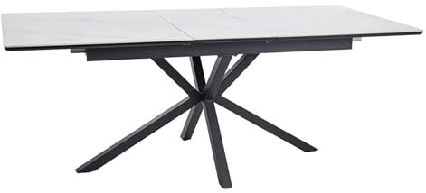 Design Esstisch GL-111 ausziehbar Tisch Esszimmer Echtholzfurnier, Farbe:Keramik Weiß - Schwarz