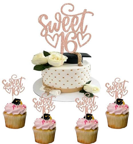 25 Stück Sweet 16 Tortendeko Glitzer Sweet Teenager 16 Cupcake Toppers Happy 16th Geburtstag Kuchen Deko für Jungen Mädchen 16 Jahre alt Geburtstag Party Kuchen Dekoendeko Rosegold