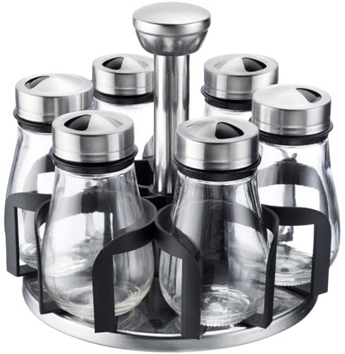 Westmark Porta spezie Lisbona - Pratico set di barattoli per spezie da 7 pezzi con carosello, rotondo, girevole con manico grande, barattoli per spezie da 125 ml