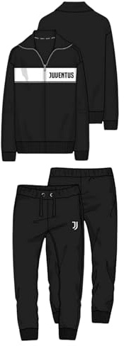 Pigiama Juventus Bianco Nero Ragazzo Uomo Ufficiale Homewear Felpa con Zip e Pantalone Lungo 2085 Tuta Cotone (IT, Testo, S, Regular, Nero)