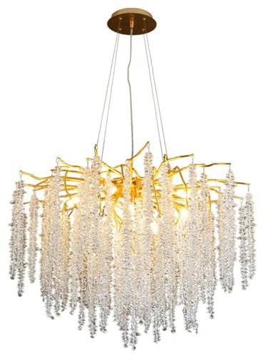 Moderne Kristall-Baumzweige-Kronleuchter, Goldfarben, Luxuriös, Rund, Regentropfen-Pendelleuchte, 12-Flammige Quaste, Deckenleuchte Für Esszimmer, Schlafzimmer, Wohnzimmer, Eingangsbereich, 80 Cm
