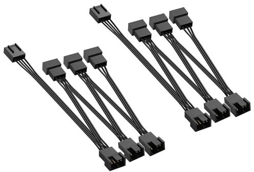 GINTOOYUN 2 Pcs 4 Pin/3 Pin PWM Chassis Fan Splitter Cable 4 Pin/3 Pin 1 Female to 6 Male PC Cooling Power Splitter Extension Cable for Chassis Fans,CPU Fans etc(1 to 6)