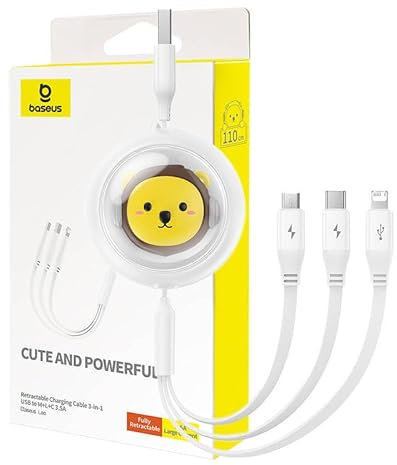 Baseus Cable de carga 3 en 1 USB a USB-C, Micro USB, Lightning, 3,5 A, 1,1 m - Blanco