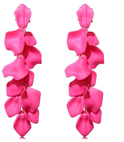 WATEFOER Acryl Blütenblatt Tropfenohrringe Lange Quaste Tropfen Rosenohrringe Ubertriebene Blumenohrringe für Damen und Mädchen 80er 90er Jahre Accessoires Neon Party