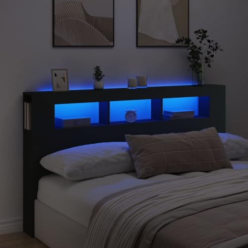 Homgoday LED-Kopfteil Holzwerkstoff Schwarz 180x18,5x103,5cm für Bettgestell Model837359