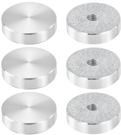 QUARKZMAN M8 Gewinde 30mm Durchmesser Runde Form Aluminium Scheibe Hardware 6 Stück, Aluminium Kreis Scheibe Glasplatte Adapter für Glastisch, Silber