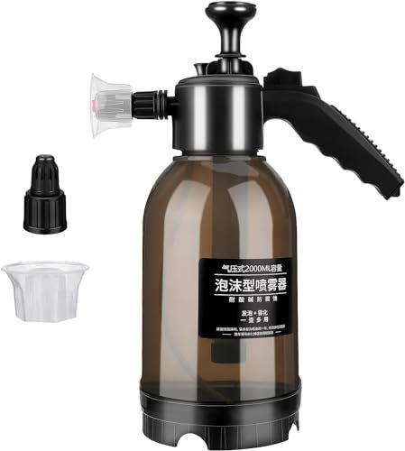 2L Portable Pressure Spray Bottle, Snow Foam Pump Sprayer Hand Foam Water Pump Sprayer Water Spray Bottle with Replacement Nozzle for Car Wash Cleaning, Indoor Outdoor Garden Plants Watering (Black)