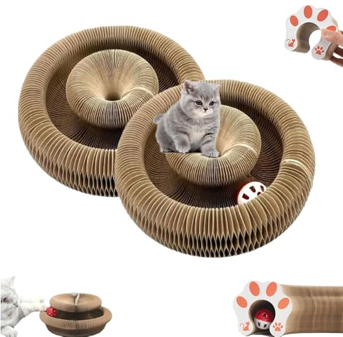 Katzen Akkordeon Spielzeug, magisches Orgel Kratzbrett, faltbares interaktive geistige körperliche Übung für Katzen, Katzenkratzer mit Ball für Innenkatzen (2PCS)