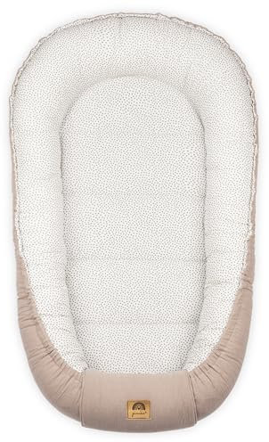 PIMKO Babynest Babynestchen für Baby Kuschelnest Babykokon für Säuglinge und Neugeborene Nestchen 60 x 90 cm 100% Baumwolle Musselin - (Beige Dots)