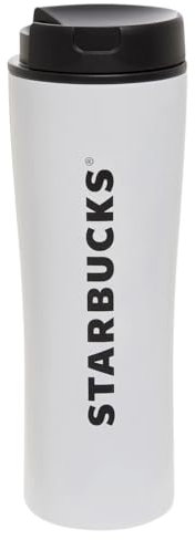 Starbucks Steel Vacuum Coffee Tumbler With Black Swivel Lid, White, 16 Oz