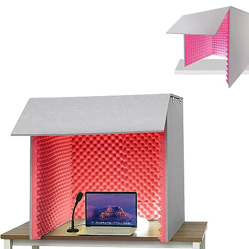 IUBGFTO Desktop Soundproof Cover, Self Made Sound Booth Box, Portable Recording Booth, Microphone Isolation Booth Box, for CrispDry Echo Free Vocals at Home & On The Road (Red 80 * 80 * 80cm)