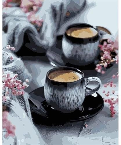 Cooiiye Peinture par Numéro Adulte,Tasses à café Kits de Peinture à l'huile sur Toile DIY sans Cadre Peinture Acryliques pour Débutants d'art Artisanat pour Maison Murale Décor 30x40 cm