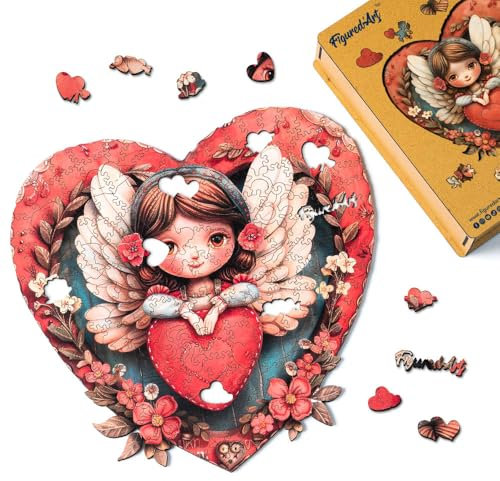 Figured'Art Holzpuzzle Erwachsene und Kinder 200 Teile - Engel im Herzen - Originelles Design 28,5x28,3 cm Einzigartige Form mit Premium-Holzkiste