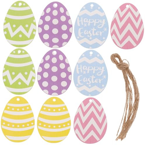 Alipis 10stücke Bunte Holzornamente Eiform Für Ostern -projekte Und Festdekoration Praktische Holzscheiben Mit Aufhängung