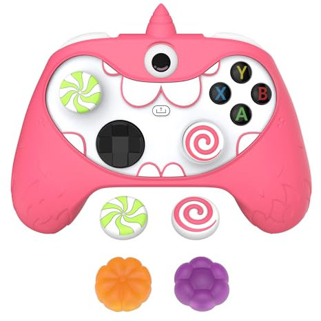 playvital Coque Manette pour Xbox Series X S Accessoires,Housse Protection Silicone pour Xbox Core Controller,Cover Skin avec Capuchon Joystick & Autocollant-Rose,Design MonoEye Monster