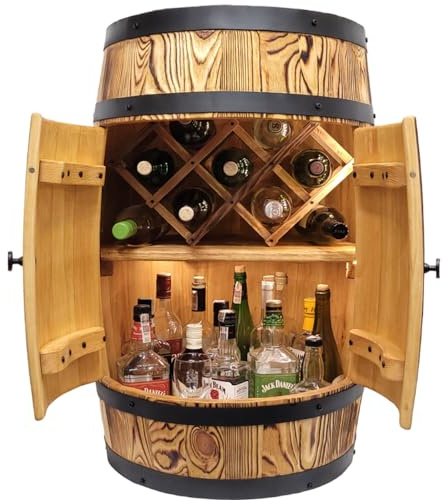 Rustikale Eichenfass Bar mit Tür Wandmontage Weinbar Tisch für Zuhause Vintage Holz Whisky Fass Weinbar Ständer 80 x 50 cm Eiche Farbe