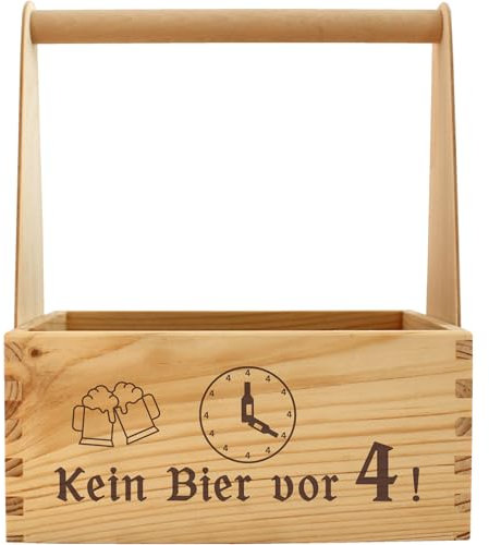 Geschenkissimo Kein Bier vor Vier Bierträger - hochwertiger Flaschenträger aus Holz mit Spruch, ideal für 6 Bierflaschen, witziges Biergeschenk, Geschenkidee