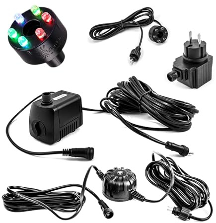 CLGarden Set Springbrunnenpumpe SP1-L mit Licht multicolor LED Dämmerungsschalter automatisch 12 Volt aussen Gartenbrunnen