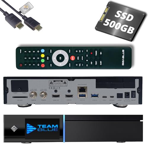 GigaBlue UHD Quad 4K Pro 2X FBC DVB-S2 Twin Sat Receiver mit Dual Core CPU, E2 Linux OS, 4GB RAM, 8GB eMMC, Bluetooth 5.4, H.265, 1200Mbit WLAN, 3X USB 3.0, HTS e-com HDMI-Kabel + 500GB SSD