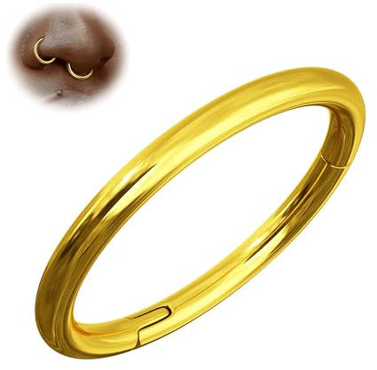 BodyBonita 1 Stück Nahtlose Nasenring aus G23-Titan – Piercing Septum Schmuck für Damen Herren 16G Nasenpiercings Körperpiercing Bequemer Lippen Conch Tragus Helix Rook Gold 8mm