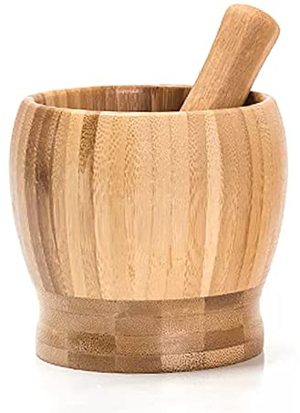 GLigeT Mörser mit Stößel Mörser- und Stößel-Set aus Holz, Knoblauchpresse, Ingwerbrecher, Gewürze, Mahlset, Knoblauchwolf, Kräutergewürzstampfer, Mühle, Zerkleinerer, Küchenwerkzeug (Bambus)(Groß)