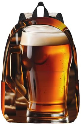 YaWea Wanderrucksack mit Bierdruck, lässiger Tagesrucksack, Outdoor-Reiserucksack, Büchertasche für Männer, Frauen, Erwachsene, Schwarz, Medium
