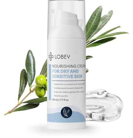 Lobey Gesichtscreme für Trockene & Empfindliche Haut – Beruhigende Tagescreme mit Squalan, Hyaluronsäure & Jojobaöl – Anti-Rötungen Pflege – Vegane Naturkosmetik ohne Duftstoffe (50 ml)