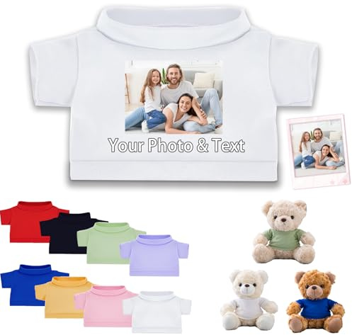 FAHOXUMR Personalisierte Teddybär-Kleidung mit Fototext, benutzerdefinierte Stofftierkleidung Passform 8-16 Zoll Stoffbär-Kleidung, personalisierte Puppenkleidung Machen Sie Ihr eigenes