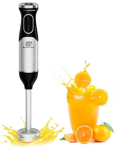 SUPERLEX Stabmixer Pürierstab Edelstahl Elektrische Stabmixer 600W 2 Geschwindigkeiten Turbofunktion Hand Blender Ergonomisches Design Kompakt Vielseitig Für Suppen Saucen Babynahrung Shakes