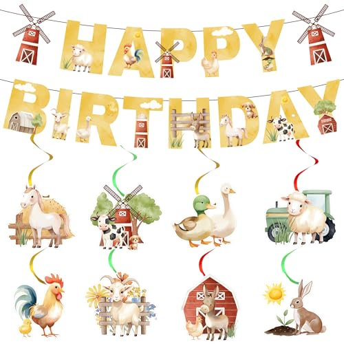 Bauernhof Geburtstag Deko Tiere Party - 10 StüCk Happy Birthday Banner Strudel Bauernhof Tiere Scheune HäNgender Für Babyparty Kinder Bauernhof Tiere Geburtstag Baby Shower Home Deko