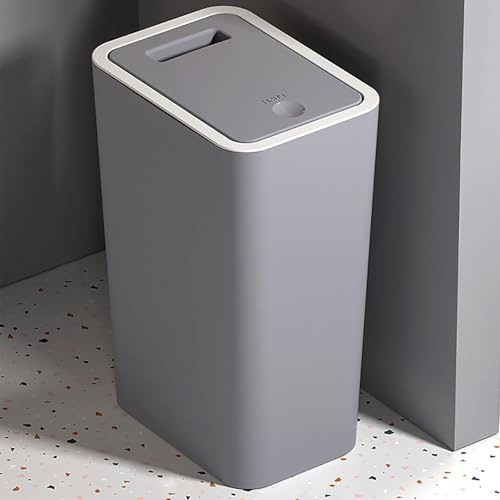 HIKENRI 9L Mülleimer Bad,Mülleimer Küche,Schmaler Mülleimer Mit Deckel Mülleimer Geruchsdicht Pop-Up Deckel PP Material für Bad,Küchen,Büro,Wohnzimmer,Schlafzimmer,WC Mülleimer (Grau)
