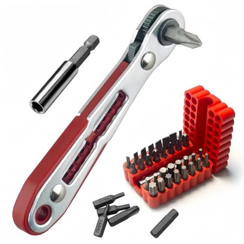 MLTUOYING Multitools 33pc Security Bit Set,EDC Bidirectional Ratchet Wrench Key Ring Hole Version ¼” Hex Bit Driver Bit Holder Screwdriver Extension Accessary for Multi Tools
