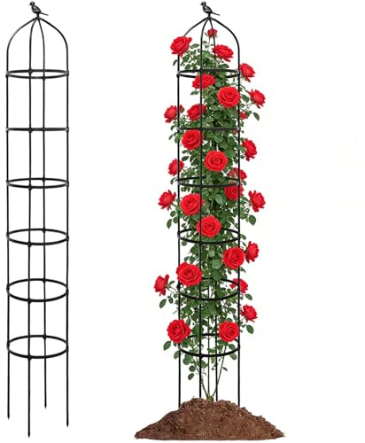 Rankhilfen Garten Obelisk 235x38cm, Höhenverstellbares Metall-Rankgitter mit schwarzer Kunststoffummantelung, Rostfeste Rosen Rankhilfe für Clematis, Gurken, Tomaten & alle Kletterpflanzen