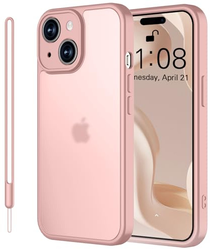 Mitetabo Handyhülle für iPhone 13 Hülle mit Kameraschutz und Anti-Fingerabdruck Durchscheinende Mattierte PC Rückseite Fallschutz nach Militärstandard Case für iPhone 13 Rosa