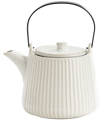 Yundu Teiera bianca in porcellana, 1000 ml, teiera in ceramica con uovo di tè, colino per tè sfuso, teiera con setaccio.