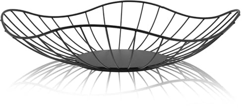 Cycayit Obstschale Schwarz aus Metall, ovaler Obstkorb im Blatt-Design | moderner Drahtkorb für Obst, Gemüse und Brot, dekorative Fruchtschale für Küche und Esstisch, 29,5 x 11,5 x 6,5 cm