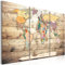 B&D XXL Weltkarte Pinnwand & Vlies Leinwand Bild 120x80 cm XXL Bilder mit Kork Rückwand 3 Teilig Kunstdruck Korktafel Korkwand Memoboard Pinboard Wandbilder Karte Holz Landkarte