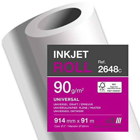 Clairefontaine 2648 C Papier Traceur clair Jet 400 (90 g/m², 914 mm Largeur de 91 m) Lot de 3