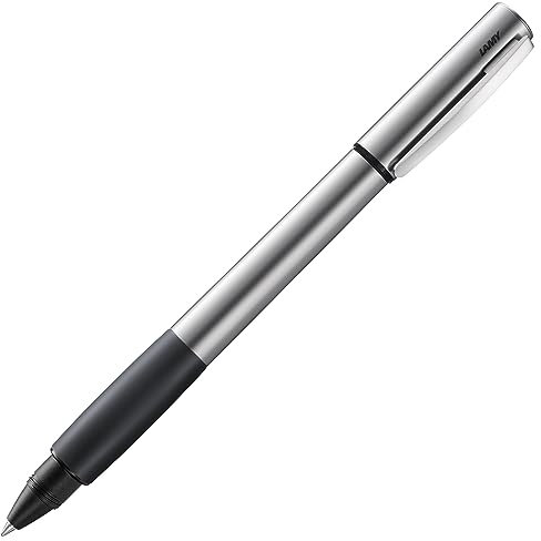 LAMY accent Tintenroller 396 – Rollpen aus Aluminium mit austauschbarem Griffstück aus Kautschuk und massivem, abgefedertem Edelstahlclip – Tintenroller-Mine M 63 schwarz – Strichbreite M, 12 x 12 x 143 mm
