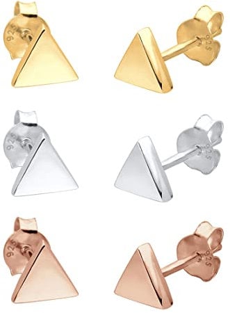 Elli Ohrringe Damen 3er Set Dreieck Geo Stecker im Tricolor Design in 925 Sterling Silber