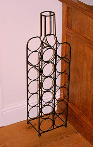 GAP GARDEN PRODUCTS Free Standing Wine & Spirits Rack – Wine Bottle design, Holds 12 Bottles – Heavy-Duty Steel – Black Antique Finish – Fully Assembled – Made in the UK