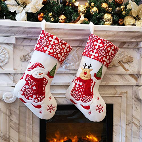 WEWILL Brand Classic Weihnachtsstrümpfe, Weihnachtsmann, Schneemann, 45 cm, 2 Stück